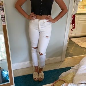 levi’s wedgie fit white distressed jeans